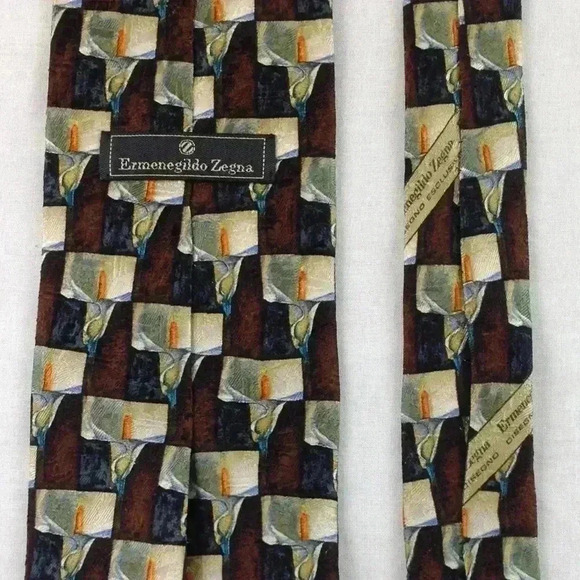 Ermenegildo Zegna Brown Multi-Color Silk 58" x 4" - Picture 4 of 4